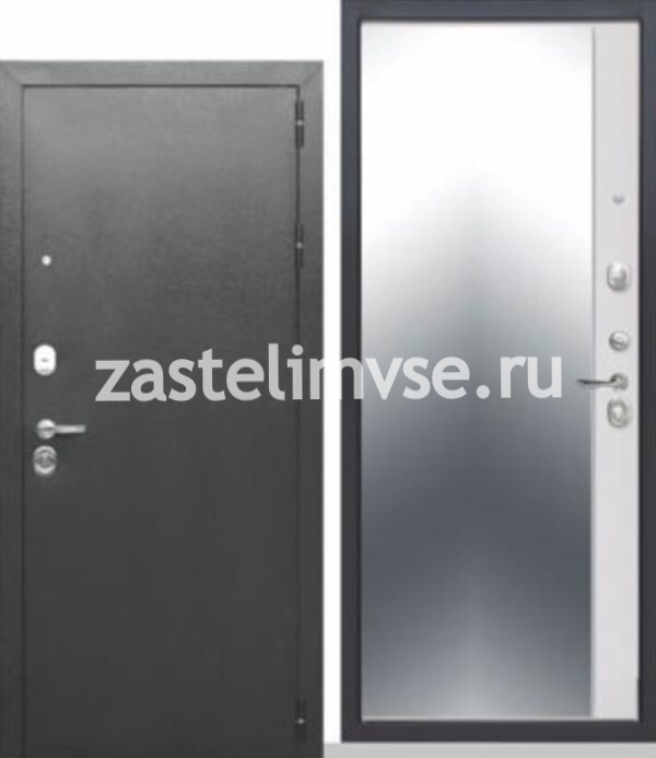 Дверь металлическая Тайга 9 см Зеркало Эмалит Белый 860мм