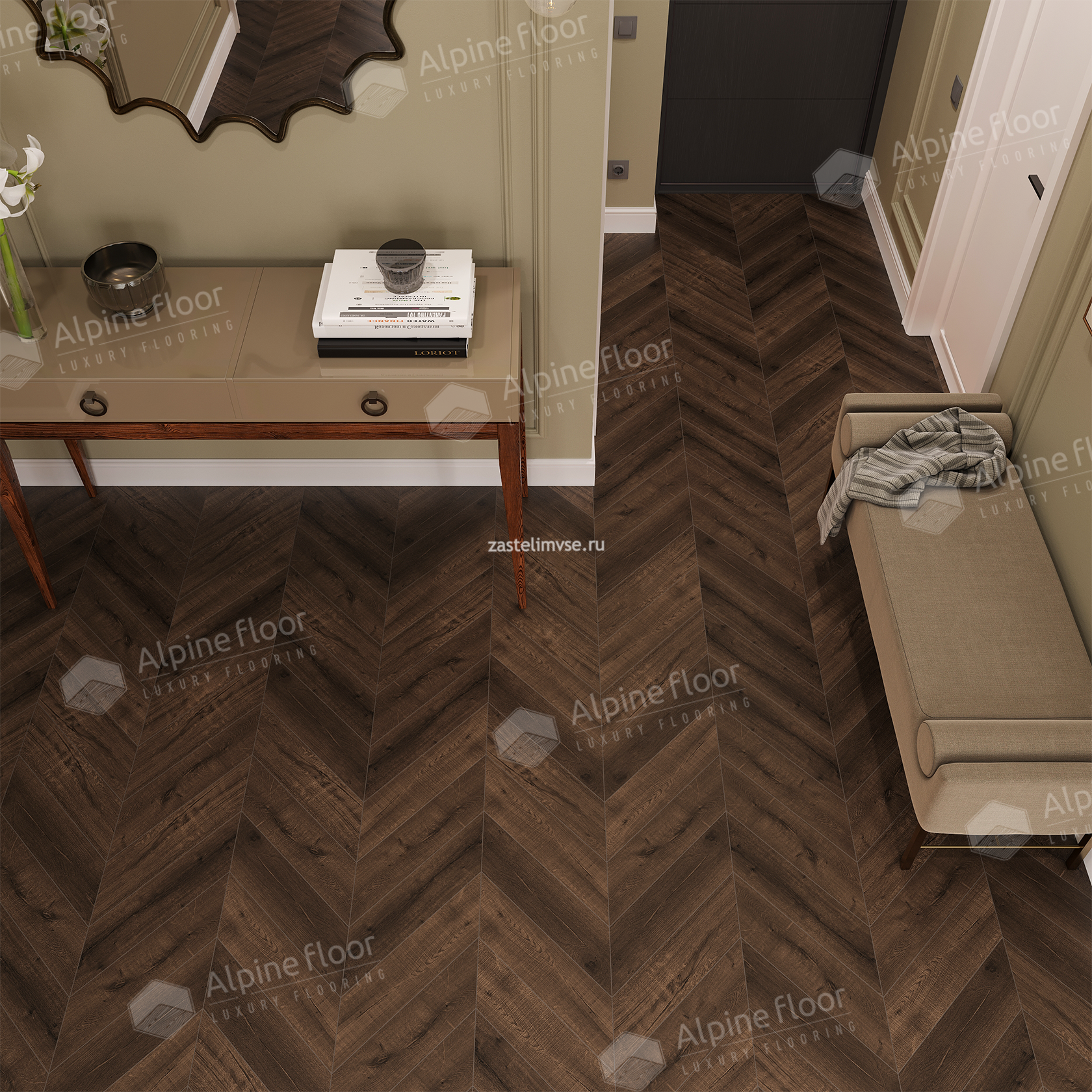 Кварцвиниловый ламинат AlpineFloor Chevron Alpine Дуб Мокка Chevron ECO 18-12
